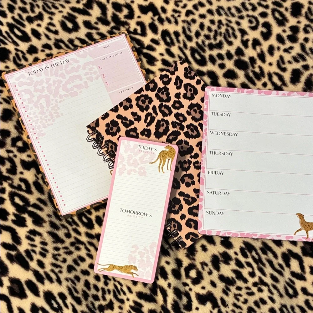 🐆 Leopard Print Home Office Planner Set - Weekly & Daily Notepads and Notebook 🐆